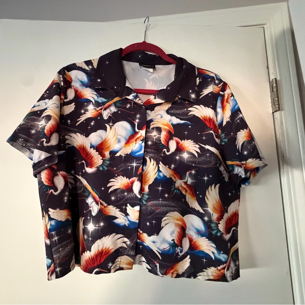 BlackMilk Cosmic Crane Print Button-Up Shirt